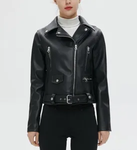 Biker Girl Black Faux Leather Jacket/Women's Vegan Leather Short Jacket