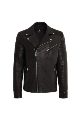 Pierre Men's Leather Biker Jacket - Black