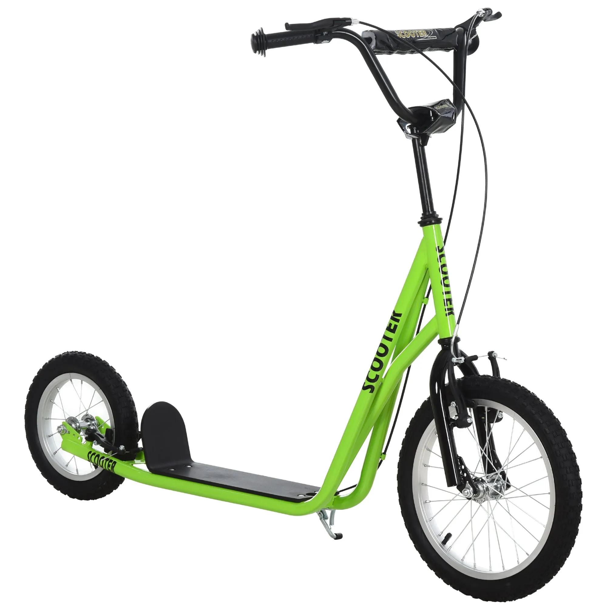 Aosom Youth Scooter, Teens Kick Scooter, Adjustable Handlebar Ride On Toy for 5  with 16" Front and 12" Rear Dual Brakes Inflatable Wheels, Green