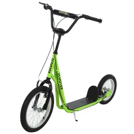 Aosom Youth Scooter, Teens Kick Scooter, Adjustable Handlebar Ride On Toy for 5  with 16" Front and 12" Rear Dual Brakes Inflatable Wheels, Green