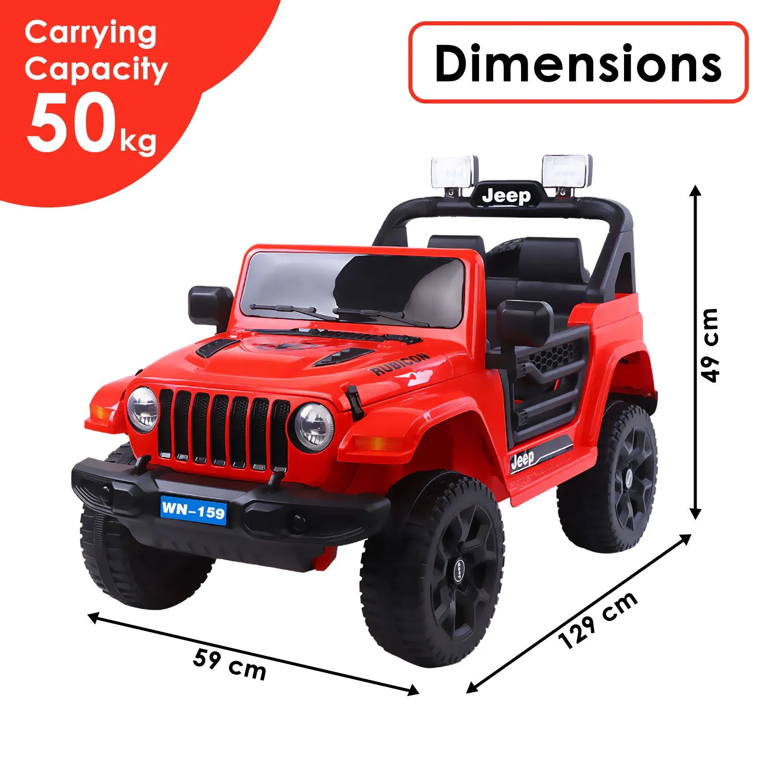 Baby Moo 4X4 Battery Operated Electric Ride On Jeep With Rechargeable 12V Battery, Remote Control Double Seat - Red