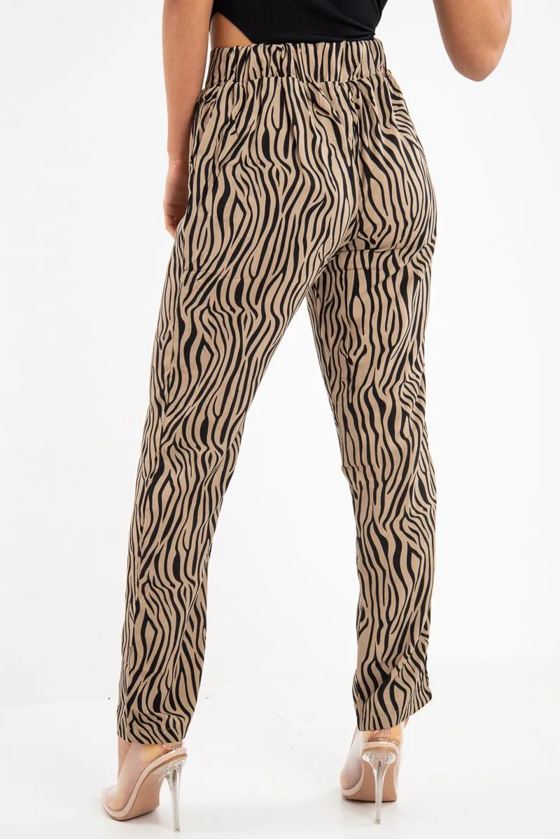 Beige Zebra Print Wide Leg Trousers - Gisella