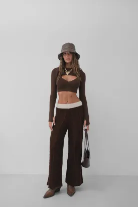 Belt Detail Wide Leg Knitted Trousers