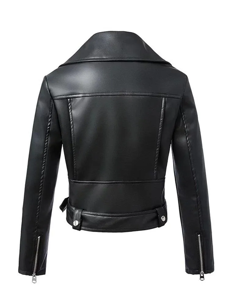 Biker Girl Black Faux Leather Jacket/Women's Vegan Leather Short Jacket