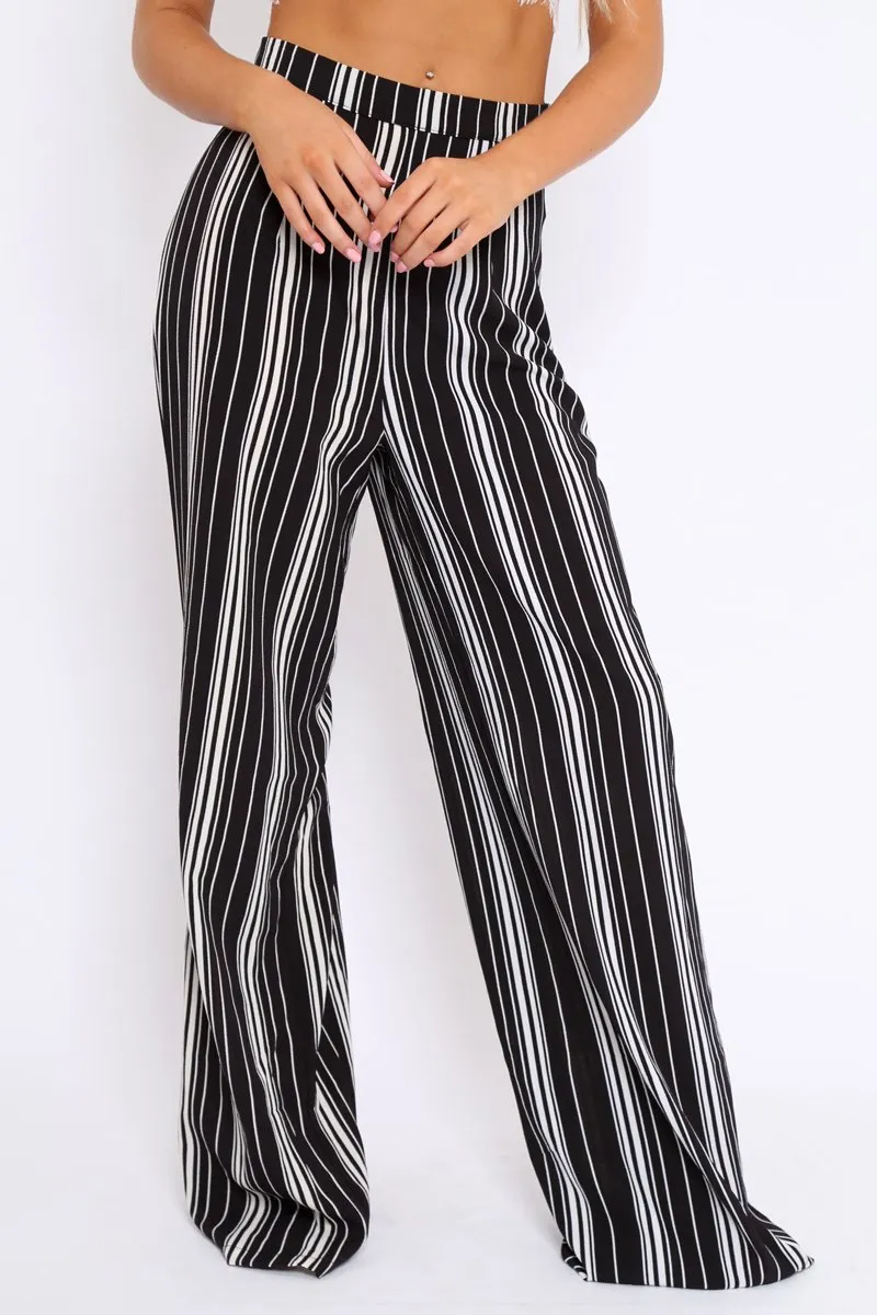 Black and White Stripe Wide Leg Trousers - Krisha