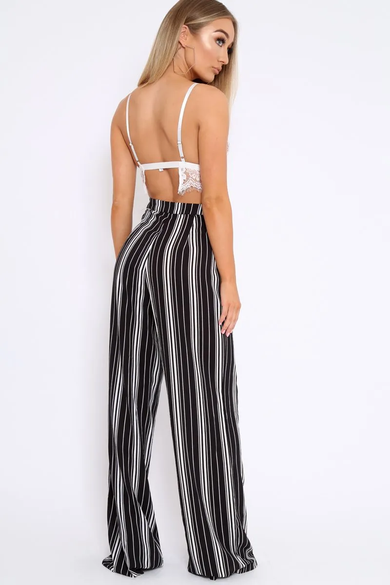 Black and White Stripe Wide Leg Trousers - Krisha