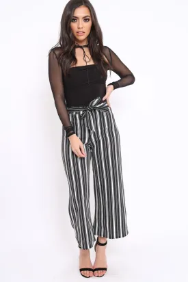 Black and White Striped Cropped Trousers - Daphni