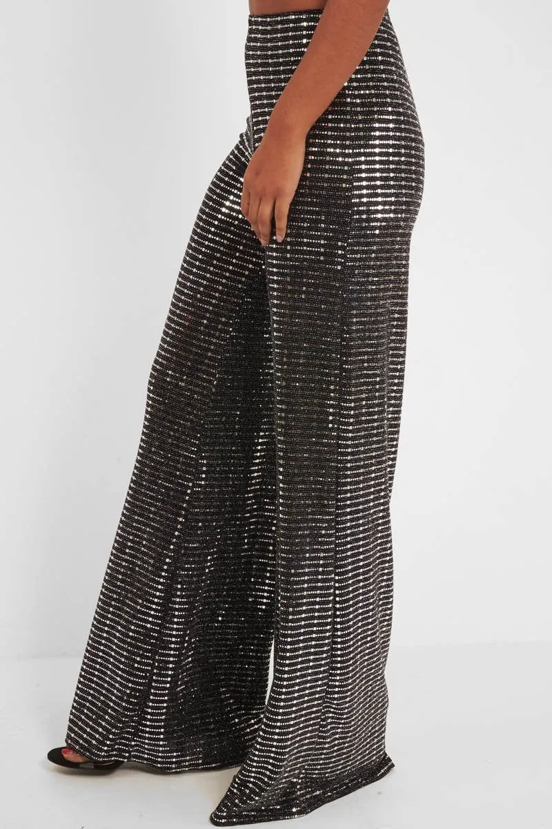 Black Glitter Wide Leg Trousers - Jalessa