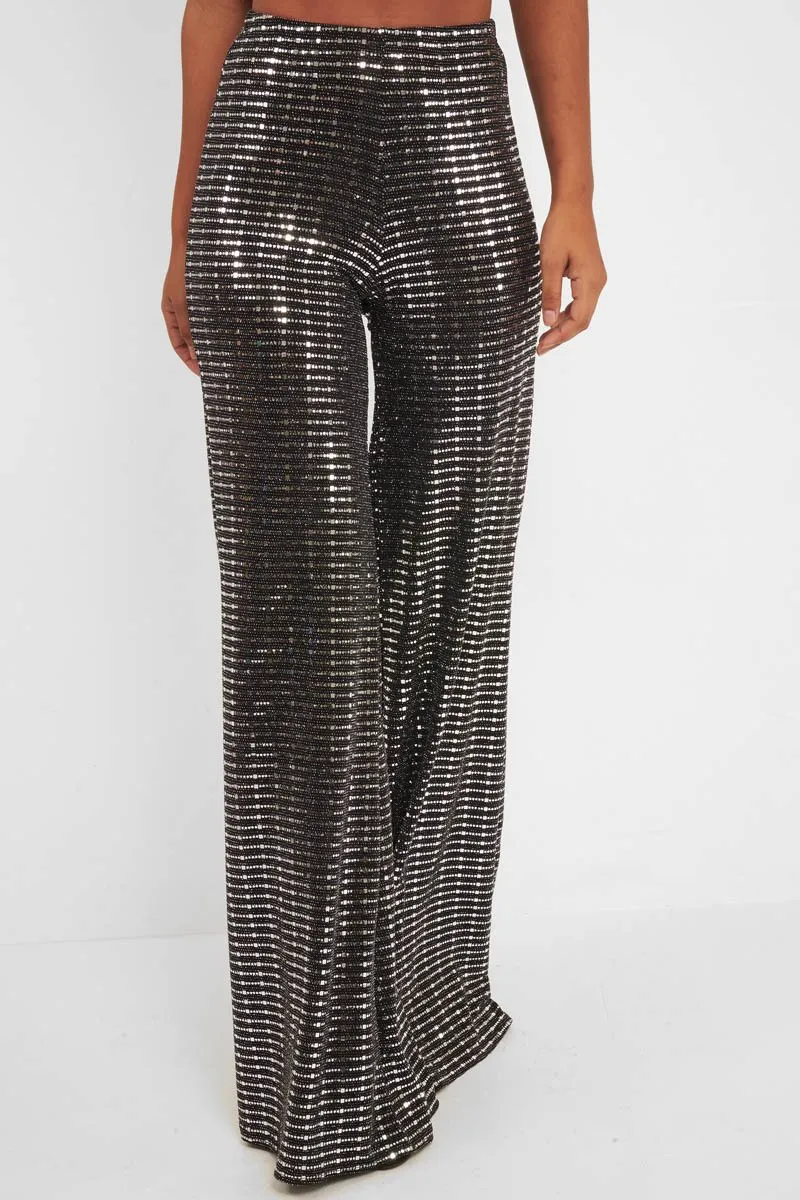 Black Glitter Wide Leg Trousers - Jalessa