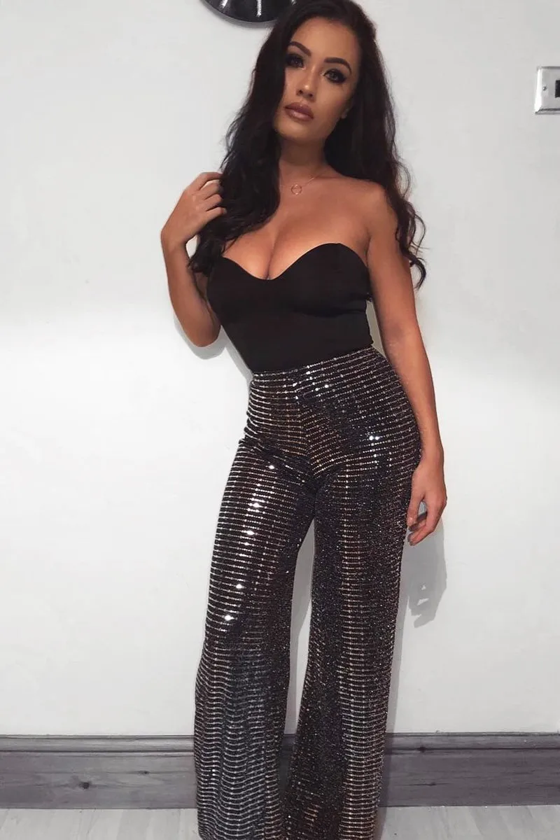 Black Glitter Wide Leg Trousers - Jalessa