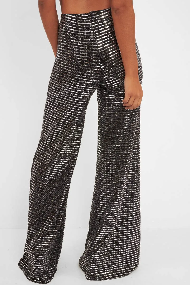 Black Glitter Wide Leg Trousers - Jalessa