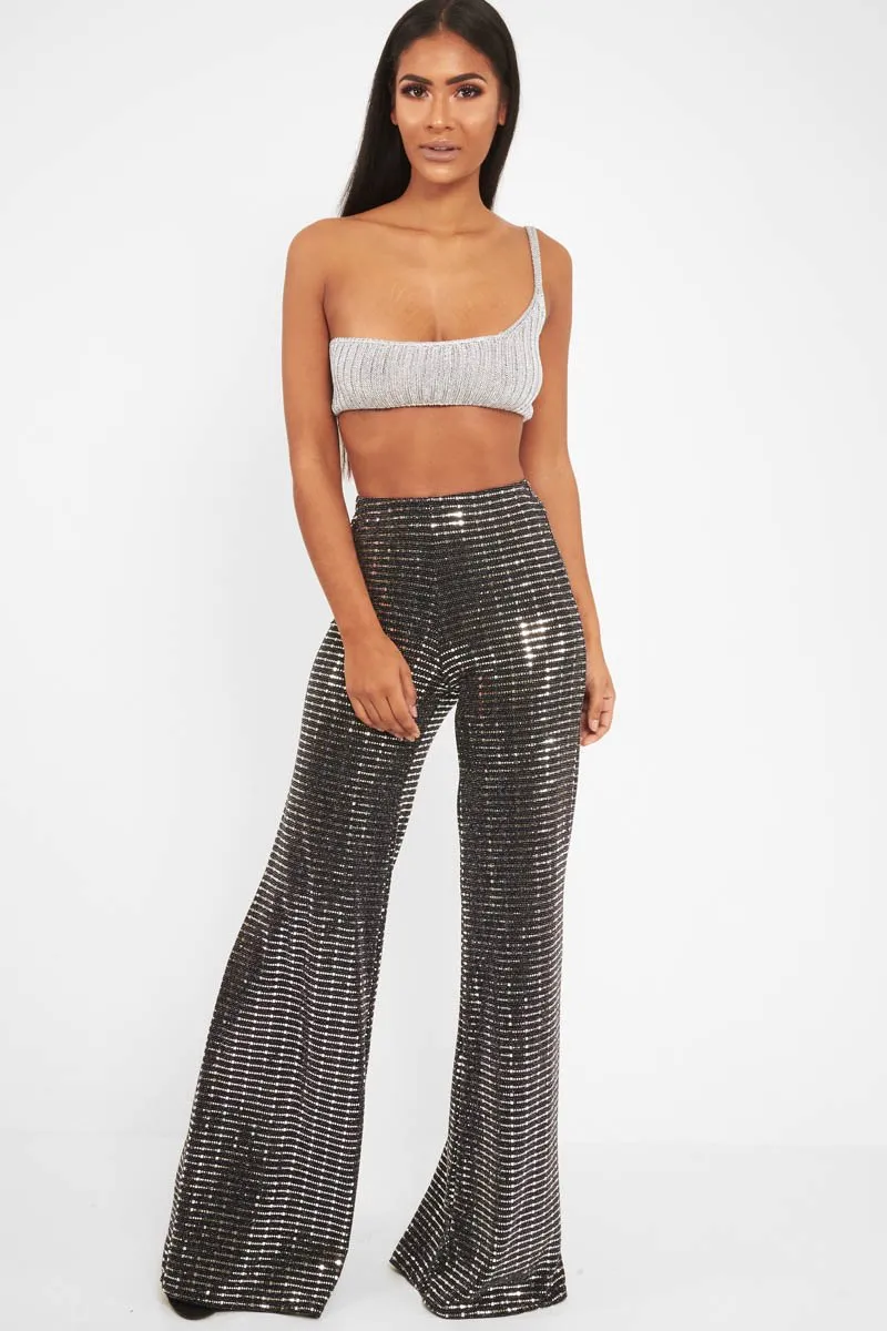 Black Glitter Wide Leg Trousers - Jalessa