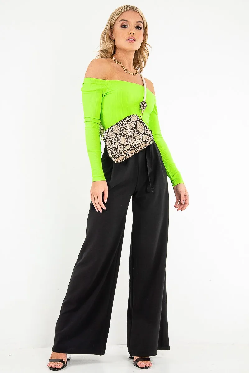 Black High Waist Paper Bag Buckle Belt Trousers - Ivyonna