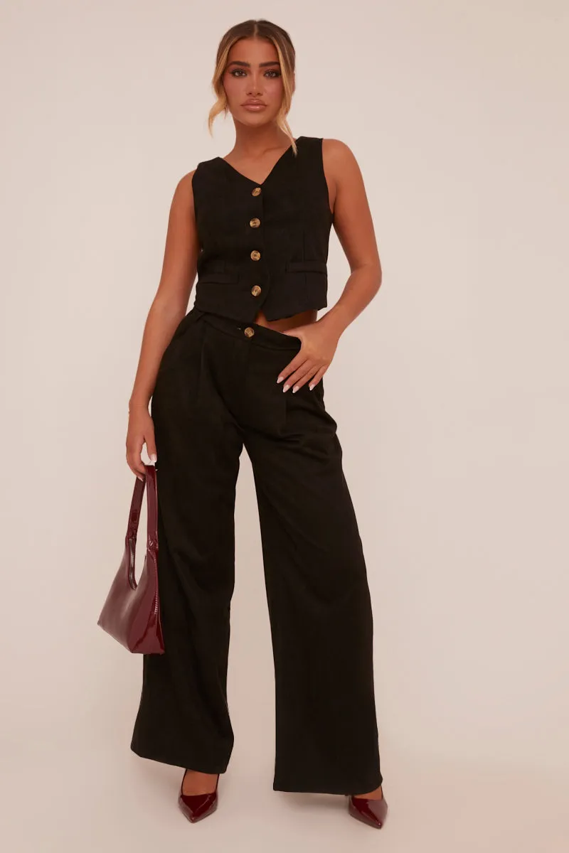 Black Pleat Detail Wide Leg Trousers - Ether