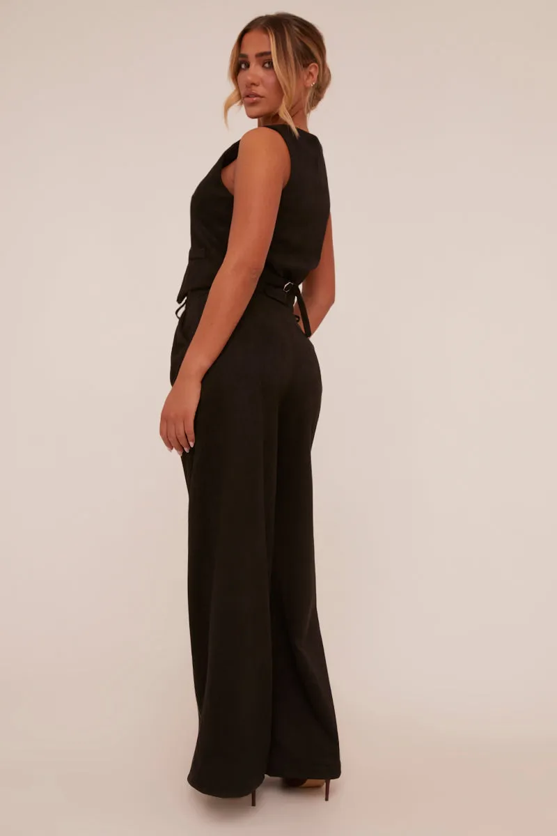 Black Pleat Detail Wide Leg Trousers - Ether