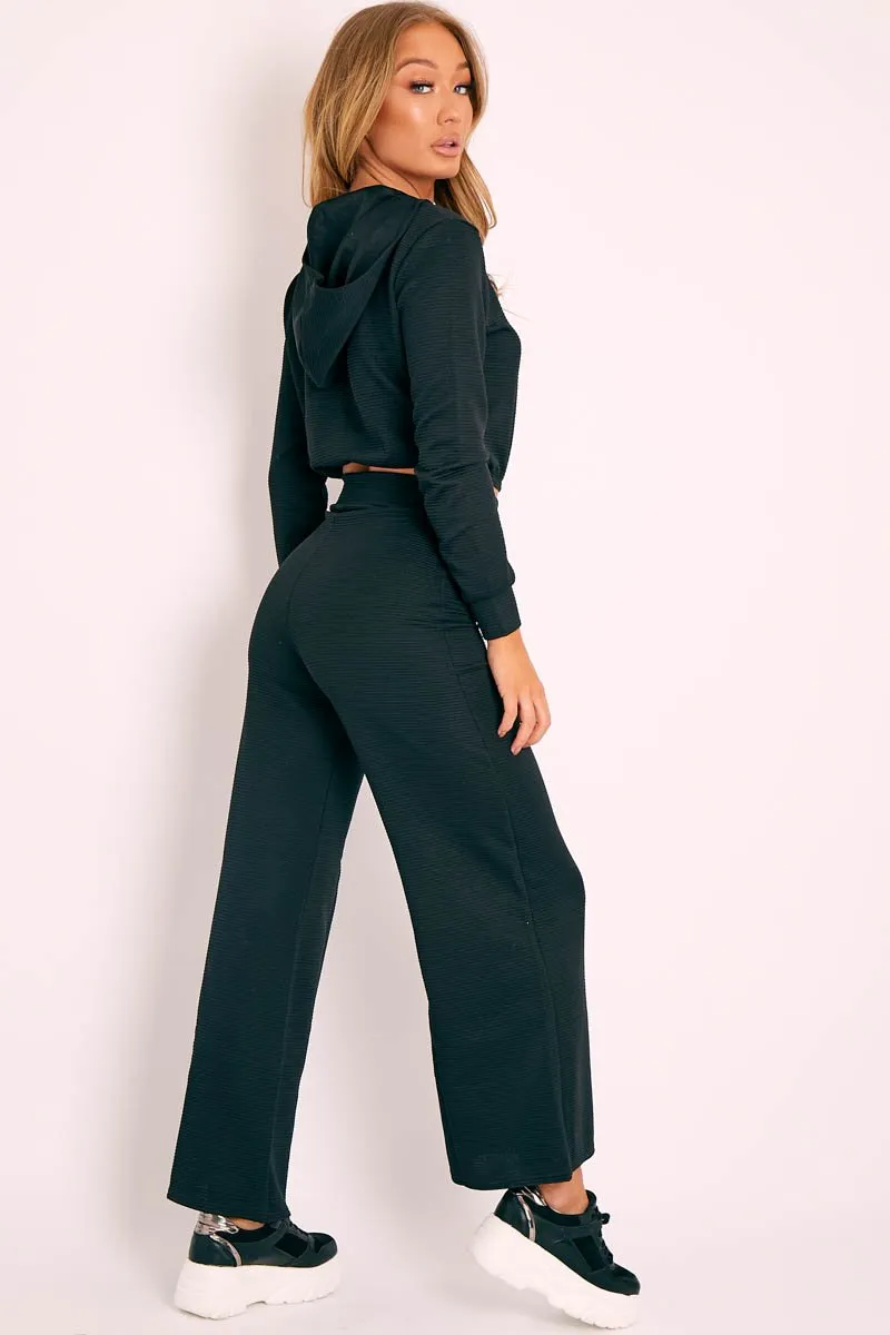 Black Ribbed Ring Pull Zip Loungewear Co-ord - Candace