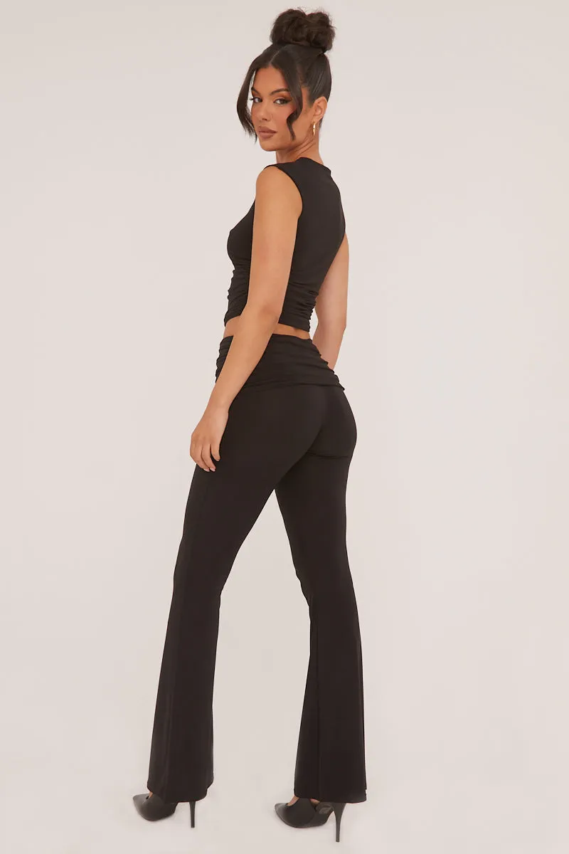 Black Ruched Cropped Top & Trousers Co-ord Set - Edie