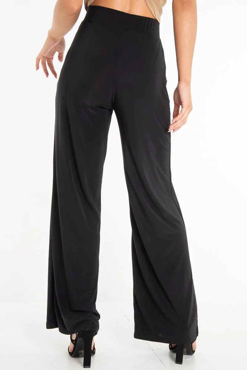 Black Slinky High Waist Wide Leg Trousers - Traci