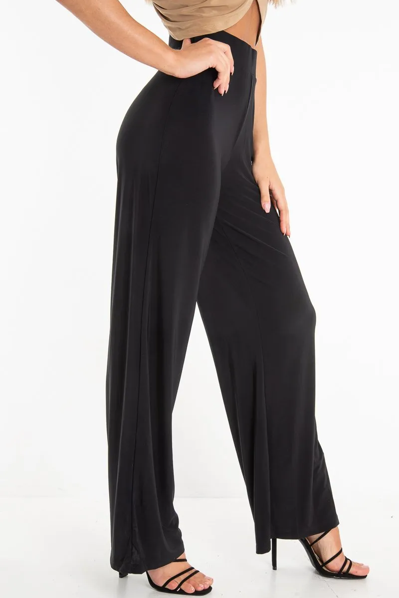 Black Slinky High Waist Wide Leg Trousers - Traci