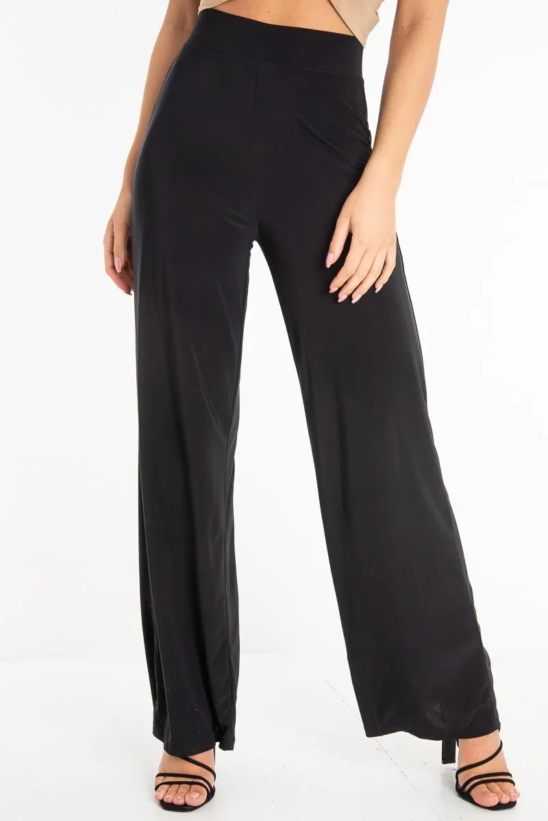 Black Slinky High Waist Wide Leg Trousers - Traci