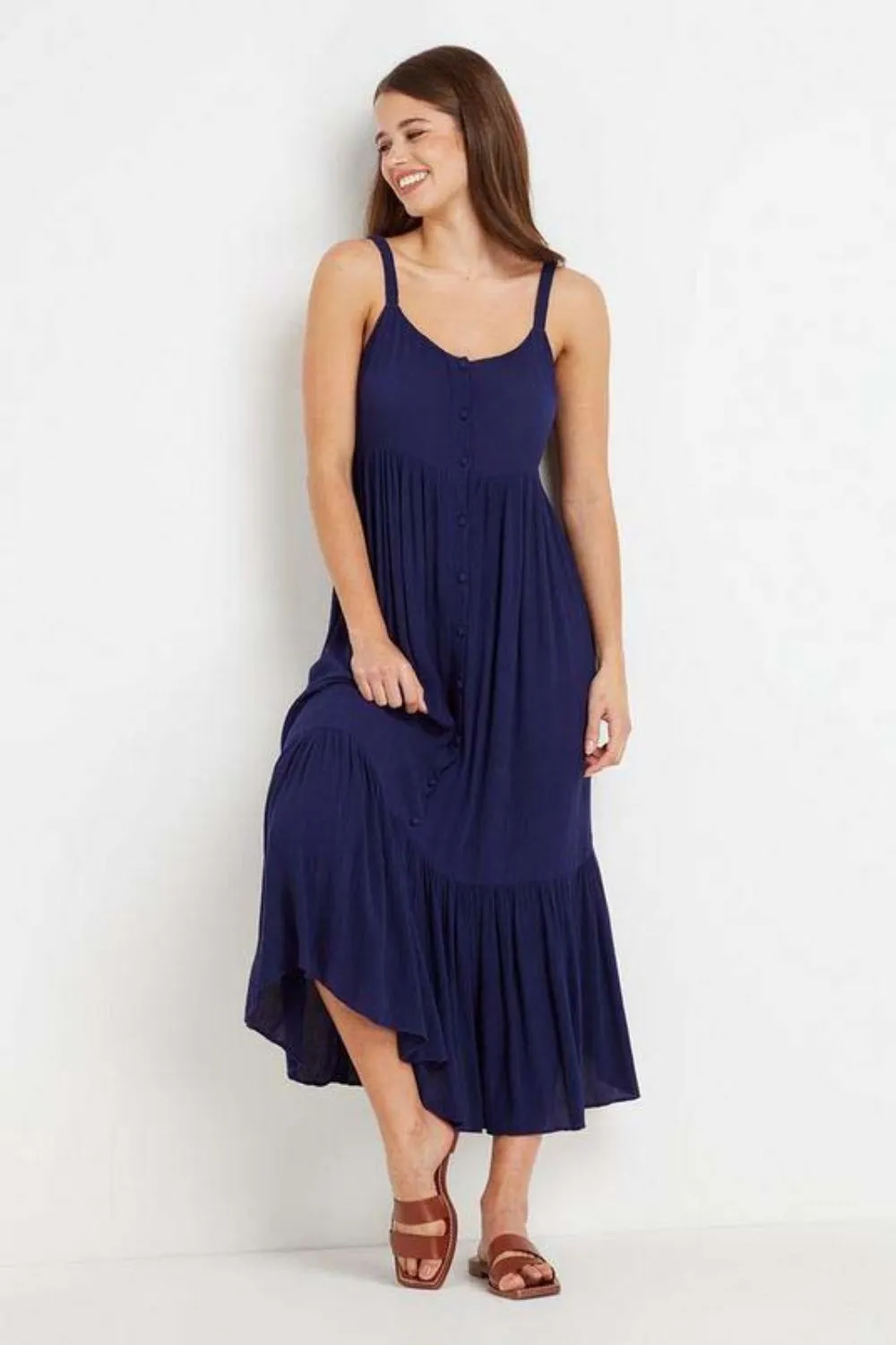 Blue Woven Summer Comfy Flowy Dress