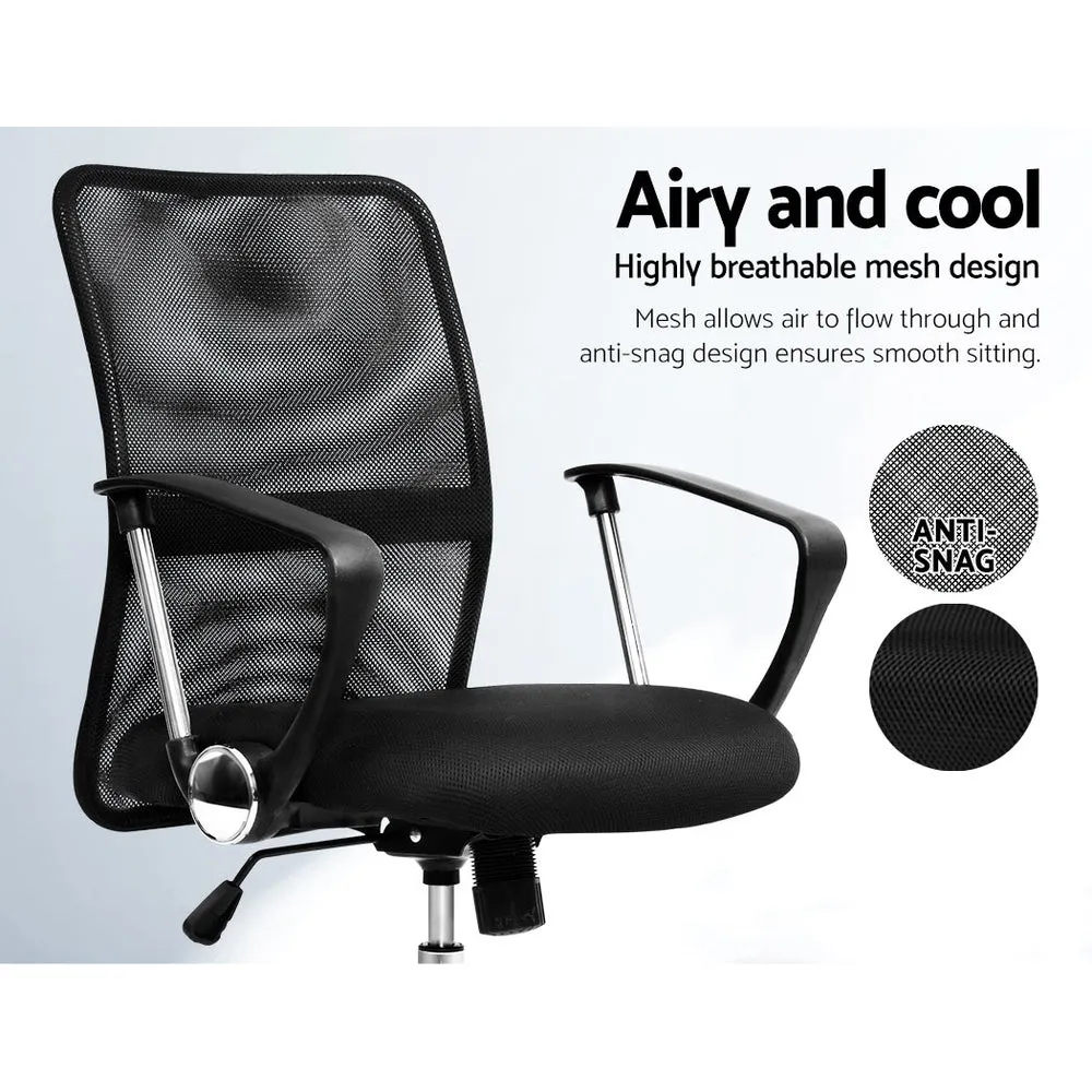 Breathable Mid Back Mesh Office Chair, Adjustable, Black - Artiss