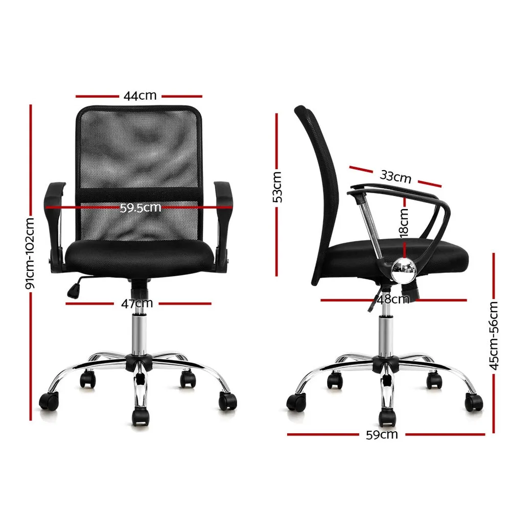 Breathable Mid Back Mesh Office Chair, Adjustable, Black - Artiss