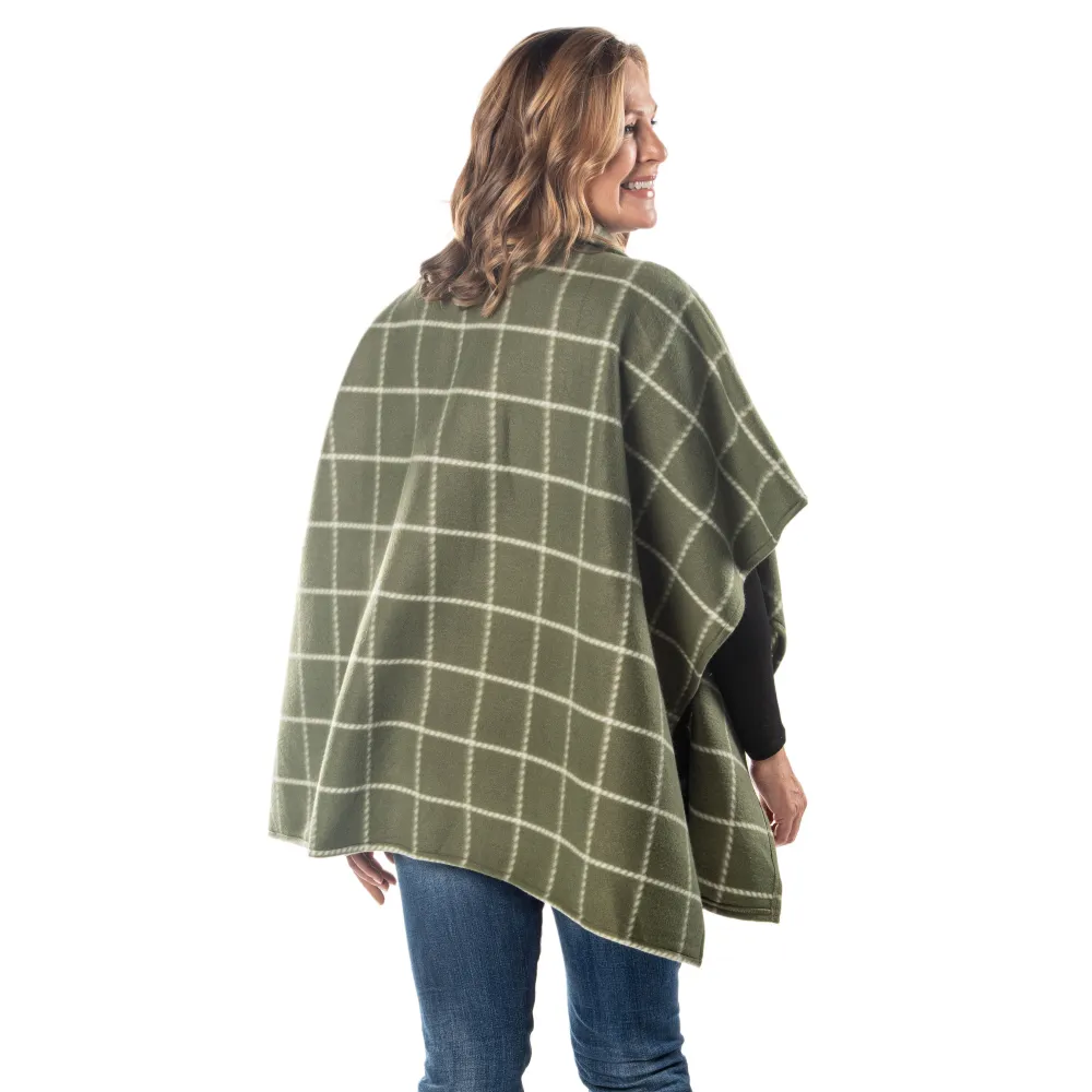 Bridget High Neck 4 Button Green Fleece Cozy Coat Cape