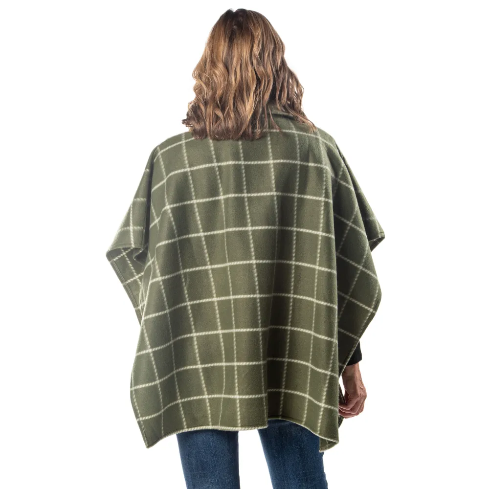 Bridget High Neck 4 Button Green Fleece Cozy Coat Cape