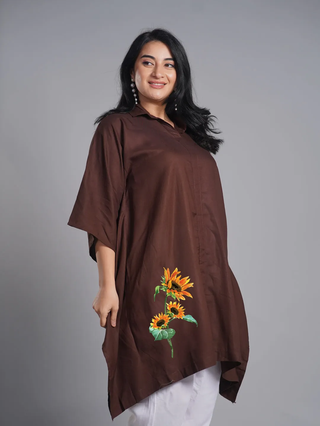 Coffee Rayon ShirtKurta - Surajmukhi