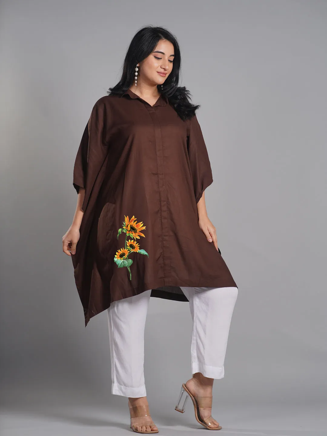 Coffee Rayon ShirtKurta - Surajmukhi