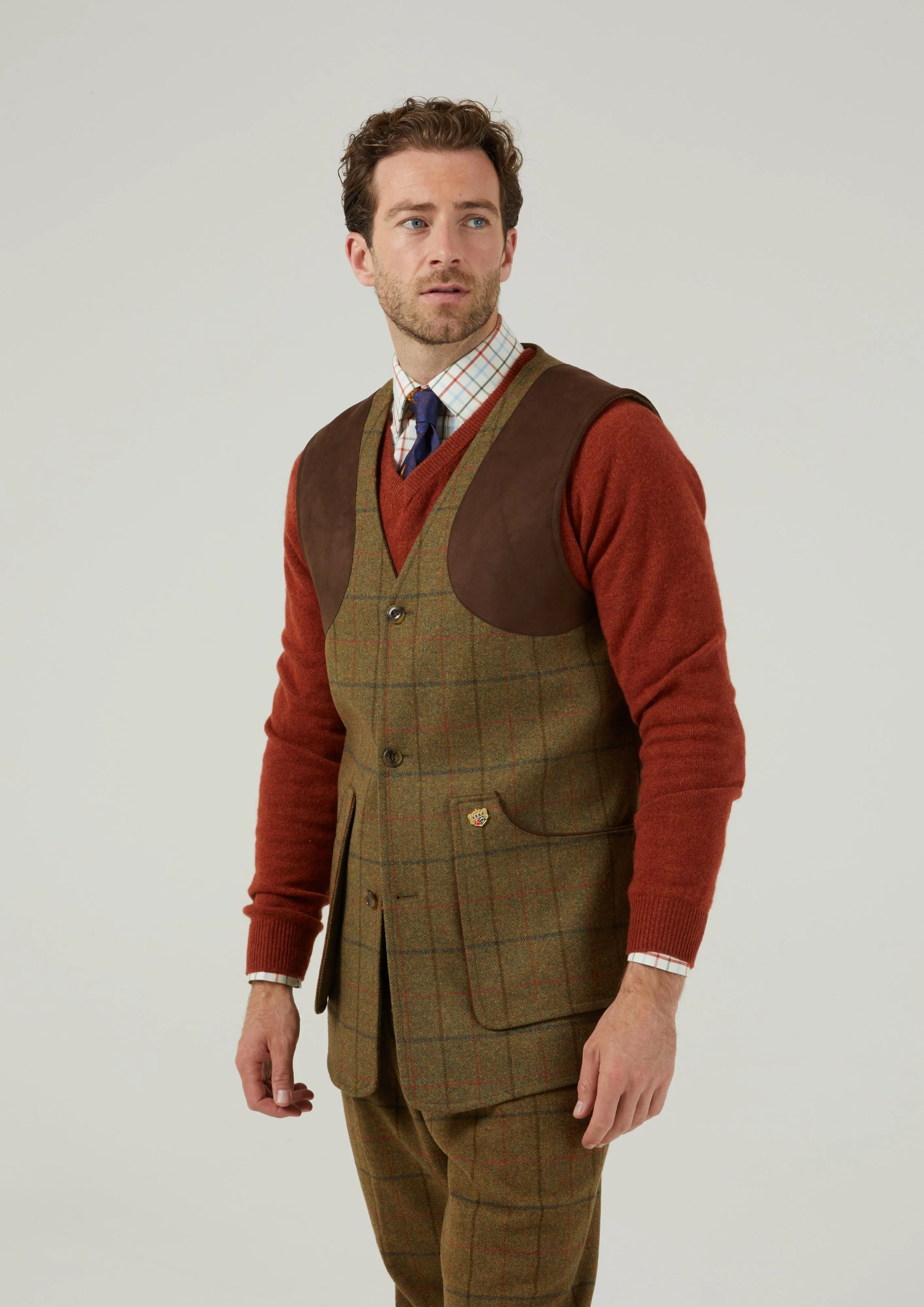 Combrook Men's Tweed Shooting Waistcoat in Thyme - Shooting Fit