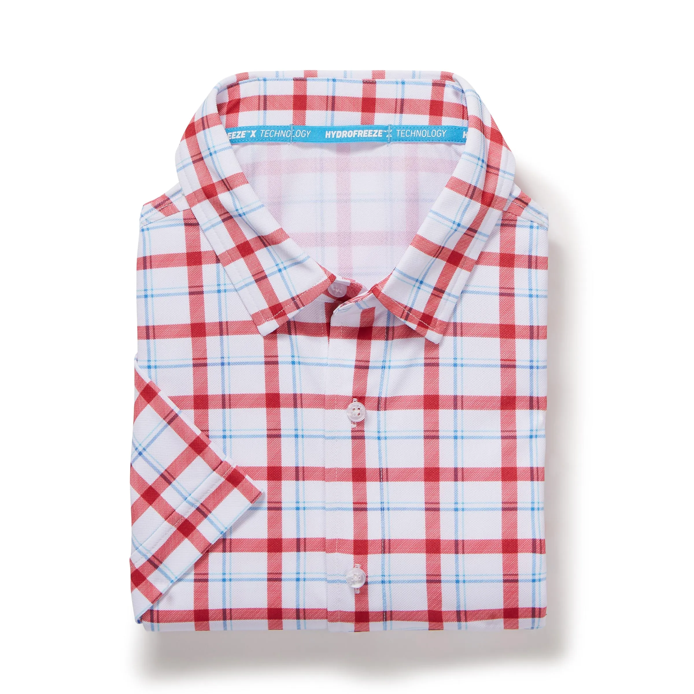 Cooling Magnetic Front Polo Short Sleeves in Red Plaid