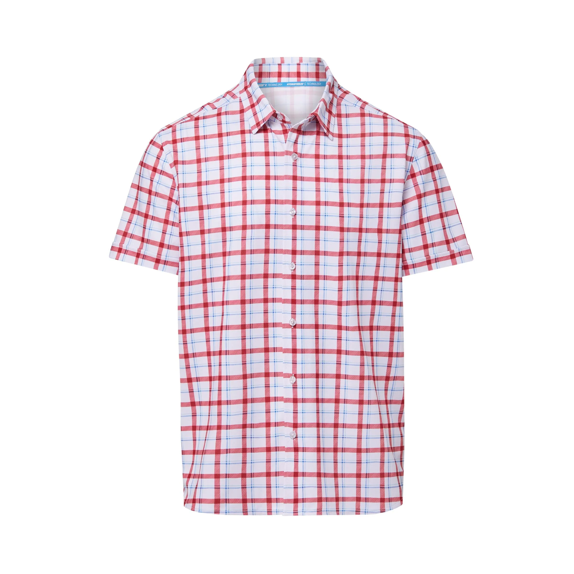 Cooling Magnetic Front Polo Short Sleeves in Red Plaid