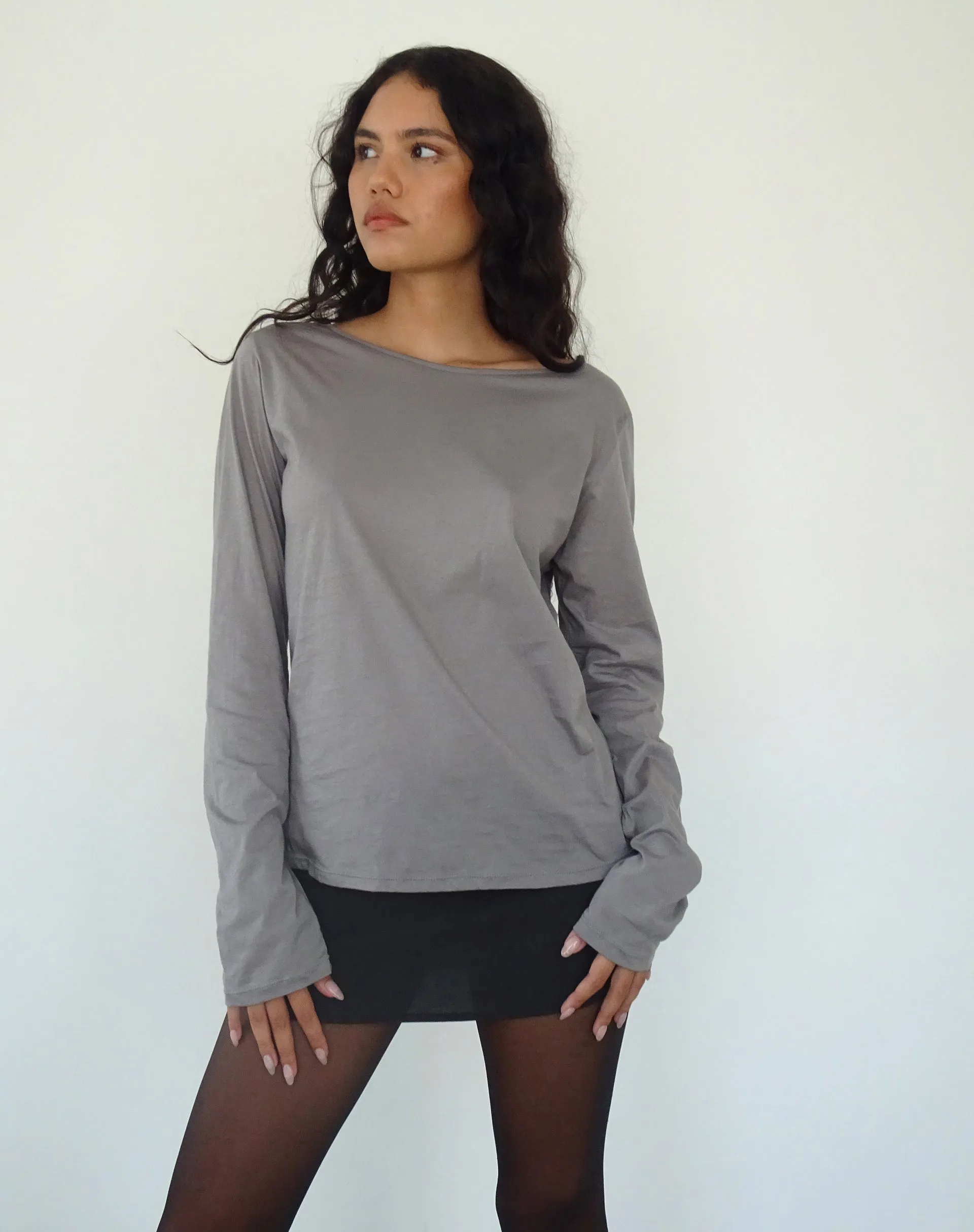 Damon Baggy Long Sleeve Top in Elephant Grey Tissue Jersey