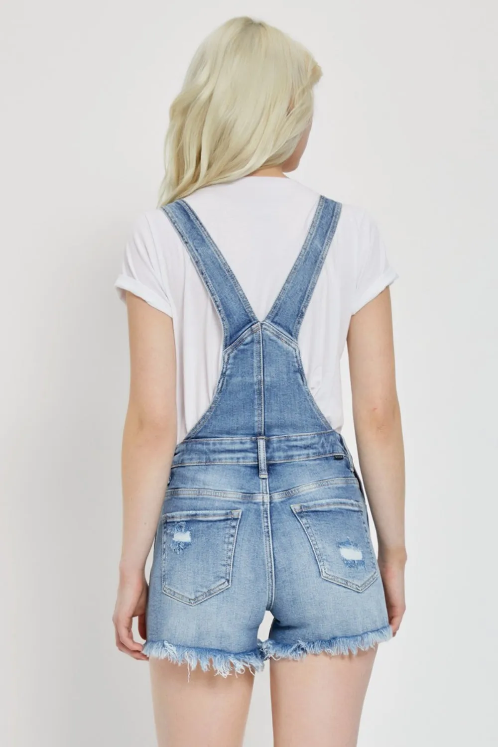 Distressed Raw Hem Denim Overalls