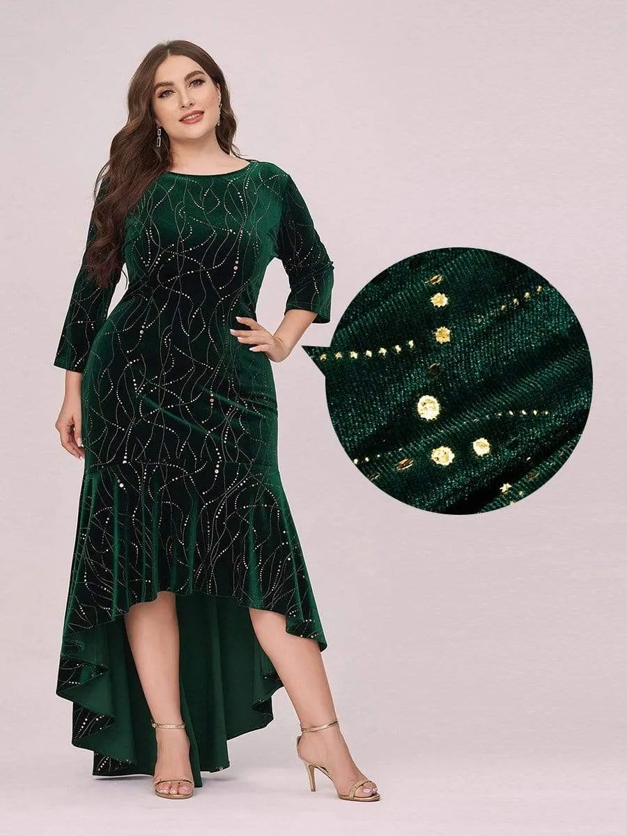 Elegant Plus Size Bodycon High-Low Velvet Party Dress