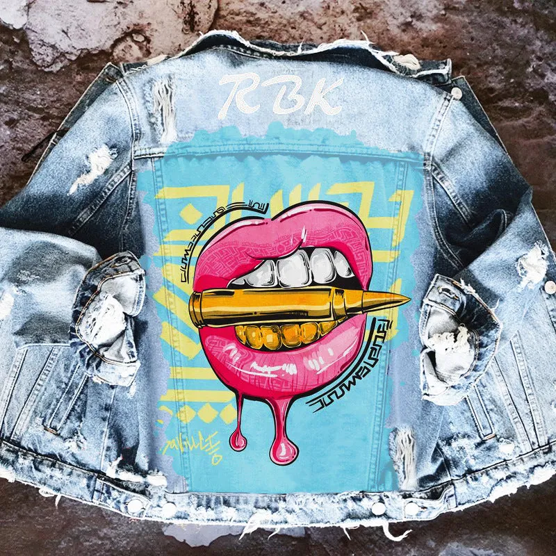 Fashion trendy cool graffiti illustration denim jacket