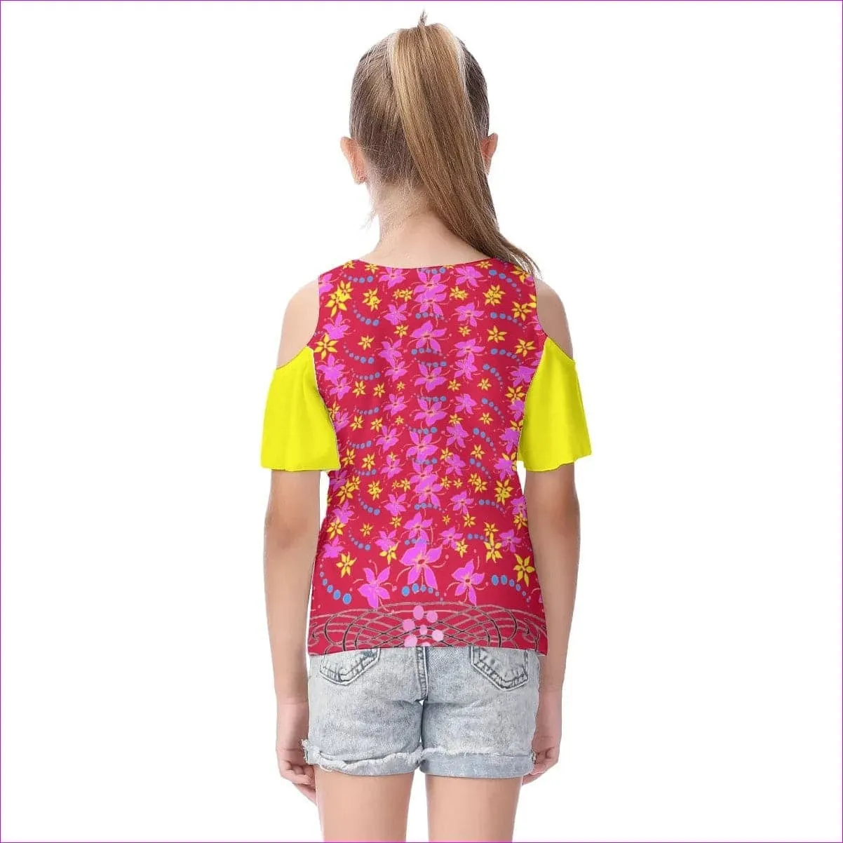 Floral Wear Kids Cold Shoulder T-shirt With Ruffle Sleeves