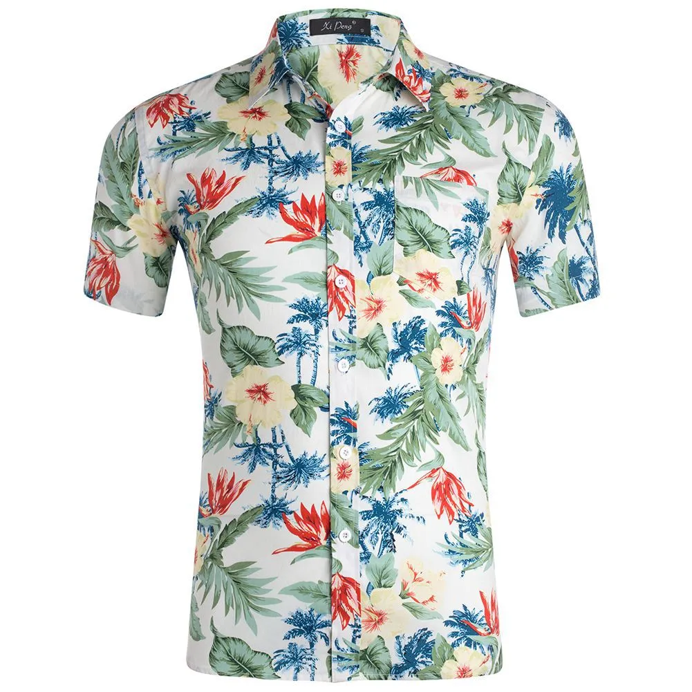 Hawaiian Flower Casual Poplin Shirt Button Down