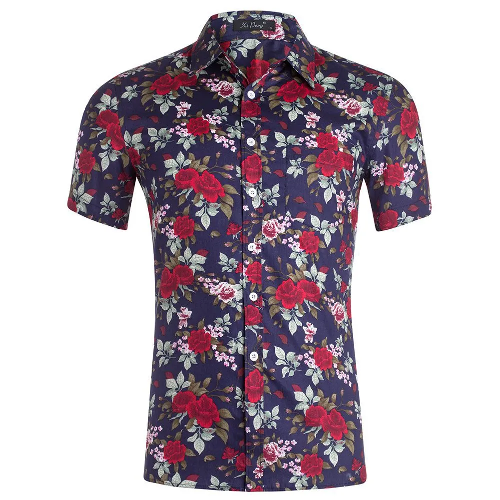 Hawaiian Flower Casual Poplin Shirt Button Down