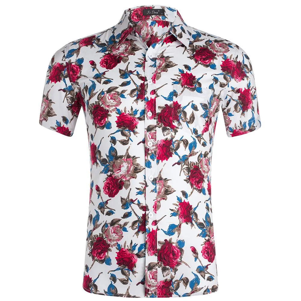 Hawaiian Flower Casual Poplin Shirt Button Down