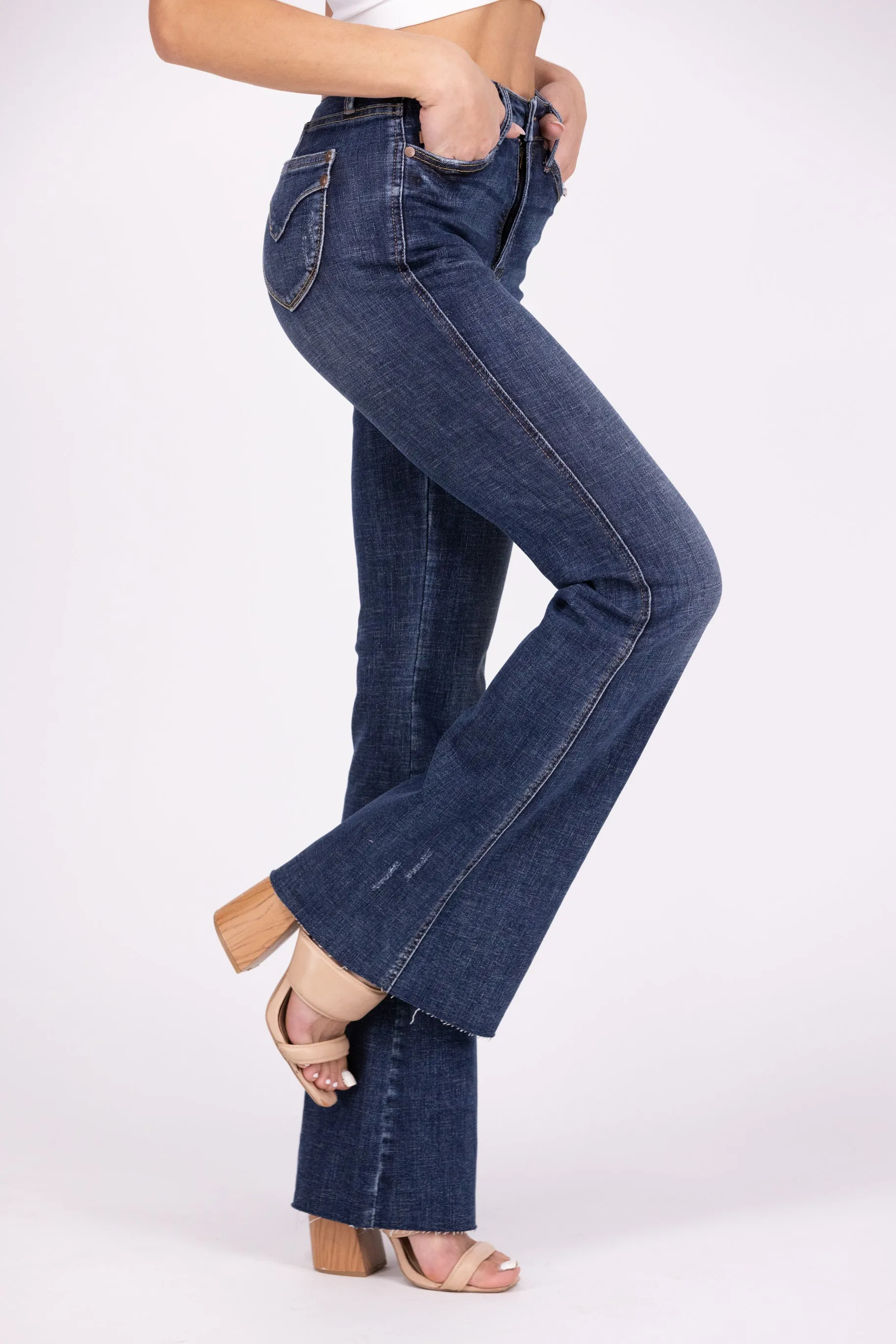 Hold Their Gaze From Judy Blue: High-Rise Tummy Control Flare Denim