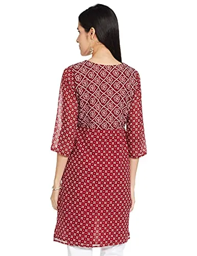 Indya Women's Georgette Regular Kurta (ITN03208_Maroon_S)