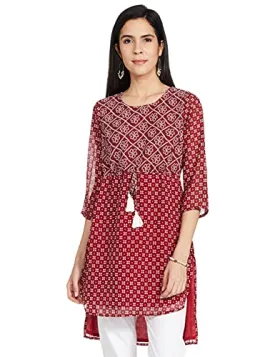 Indya Women's Georgette Regular Kurta (ITN03208_Maroon_S)