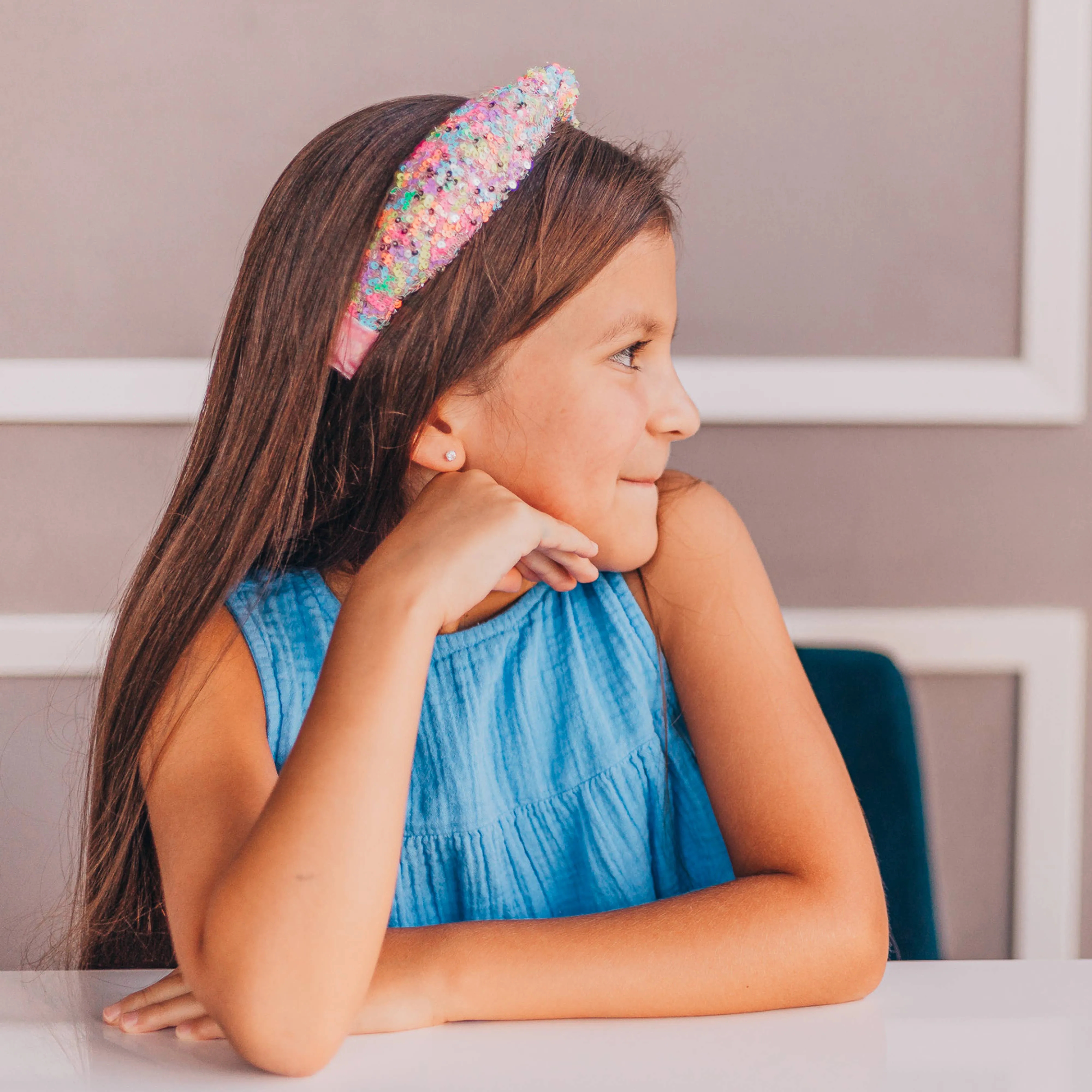 Kids Knot Headband | Rainbow Sequin