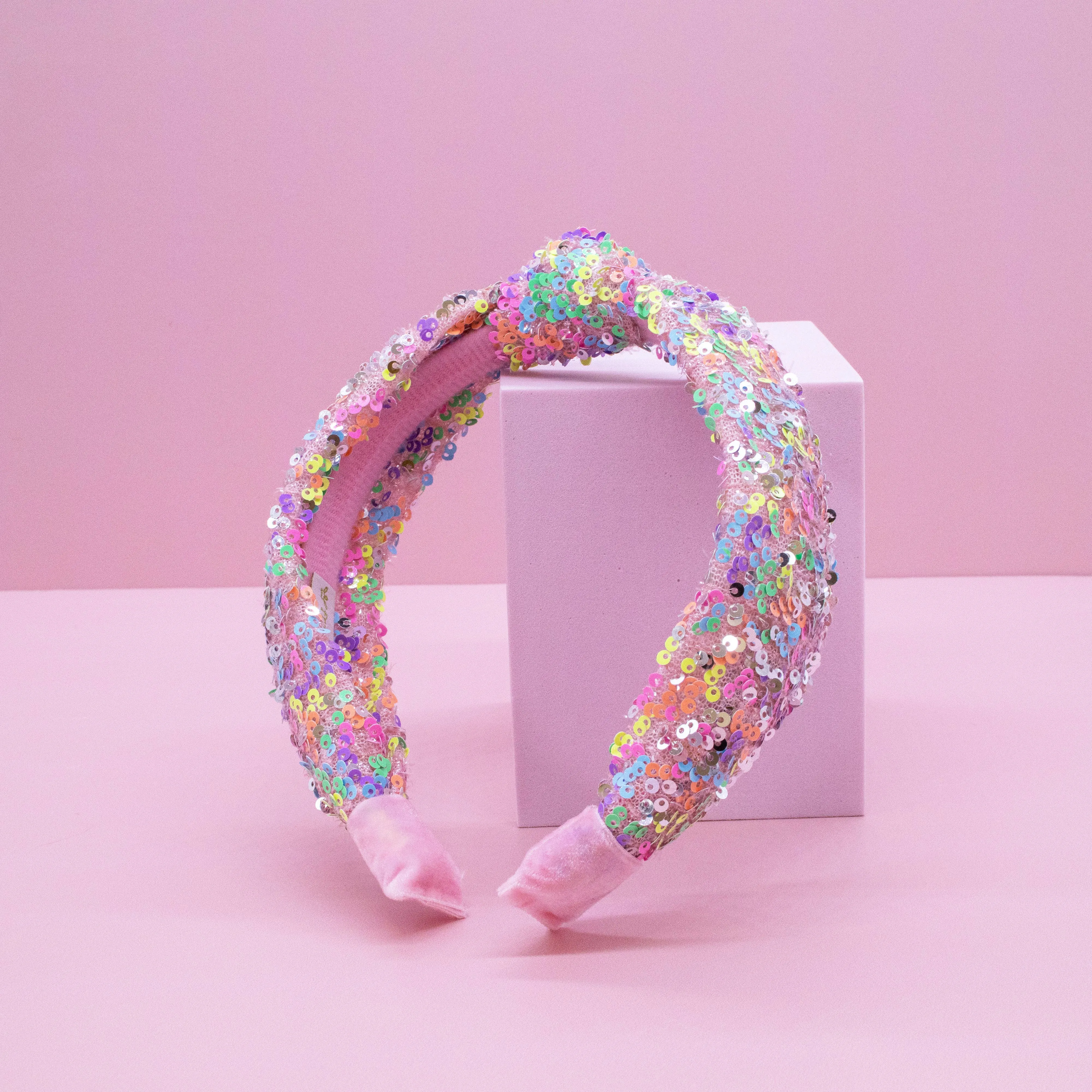 Kids Knot Headband | Rainbow Sequin