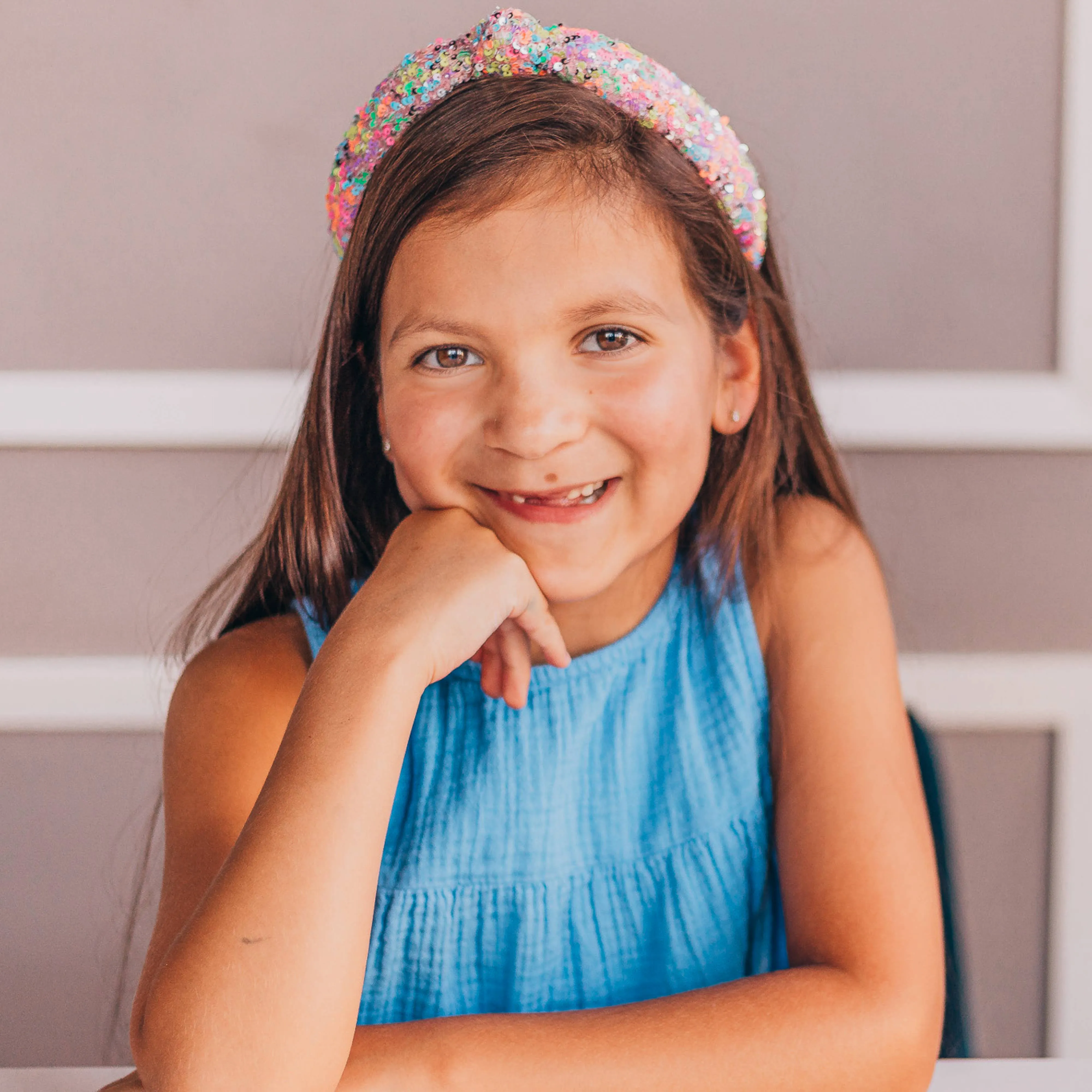 Kids Knot Headband | Rainbow Sequin