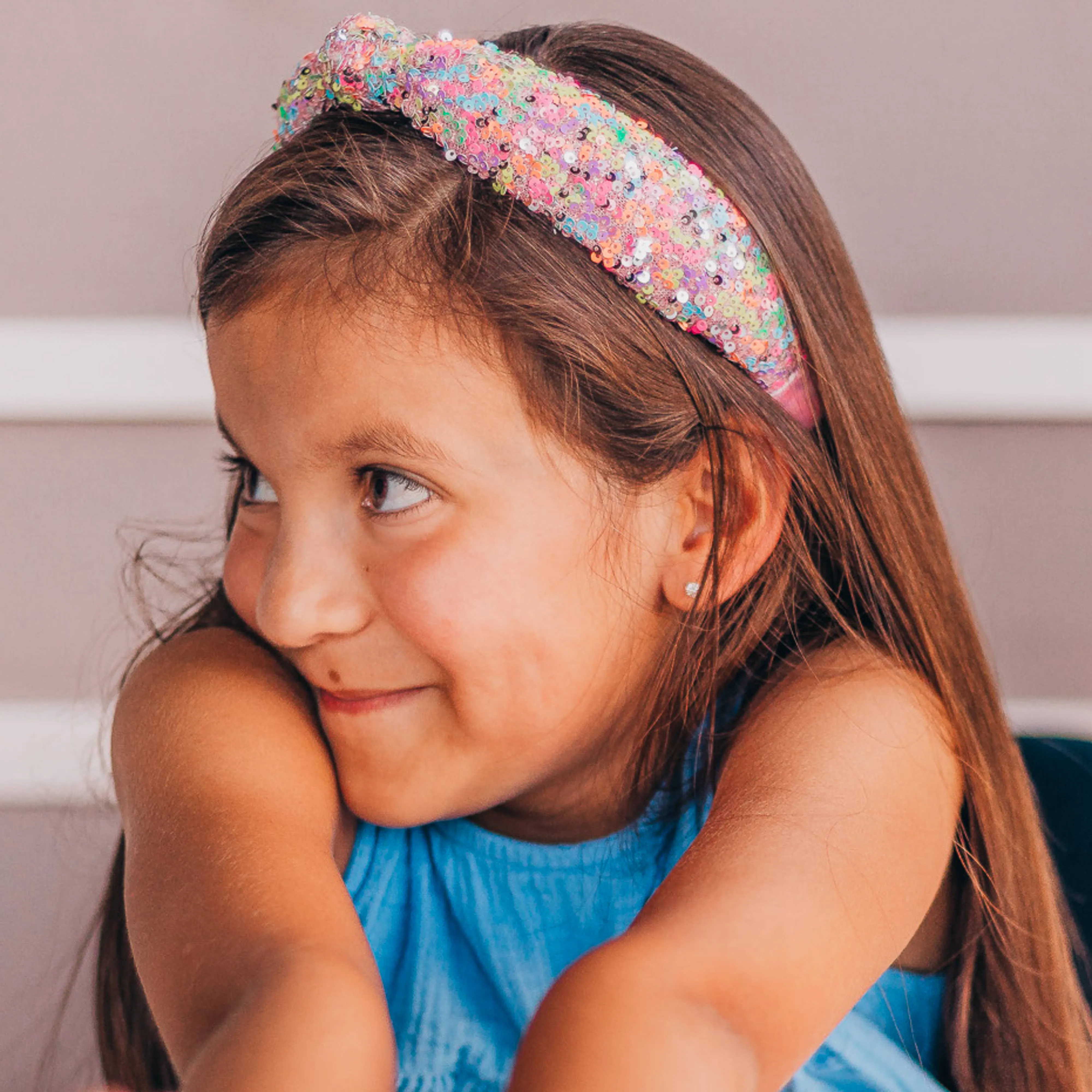 Kids Knot Headband | Rainbow Sequin