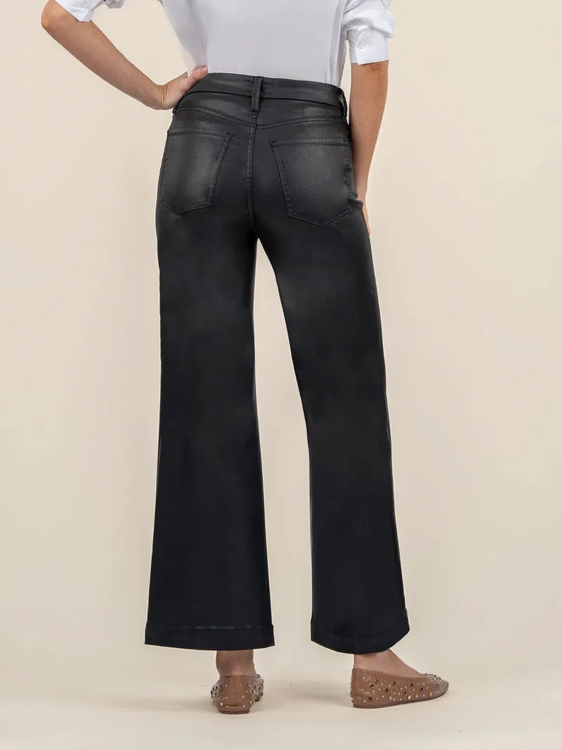 Kut from the Kloth Meg Wide Leg Coated Denim - Black